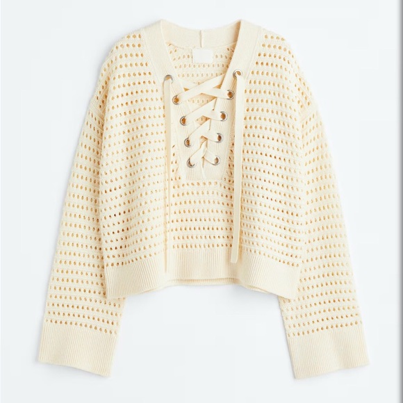 POINTELLE-KNIT JUMPER WITH LACING - Picture 1 of 9